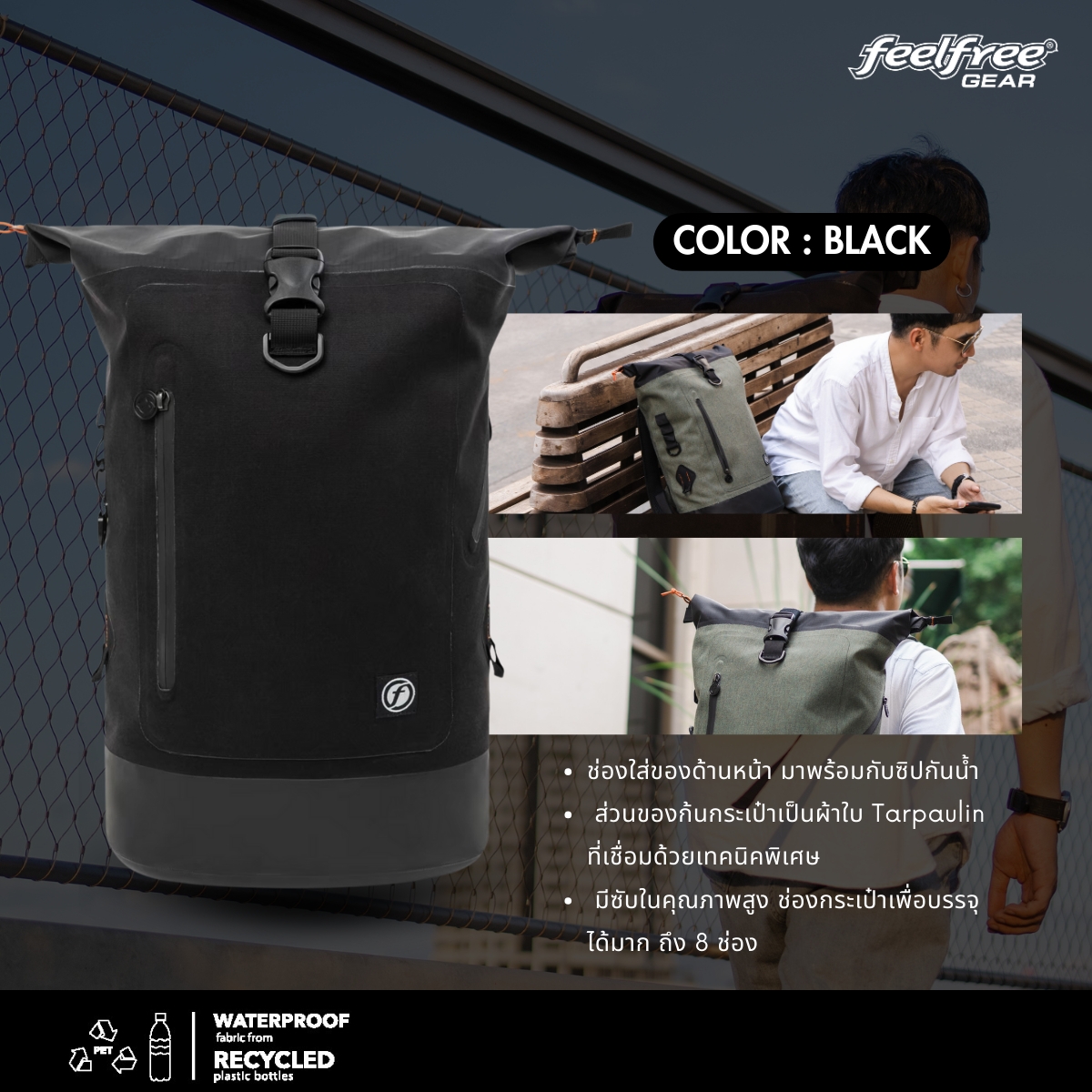 กระเป๋ากันน้ำ FEELFREE URBANION ECO BACKPACK M สี BLACK_11